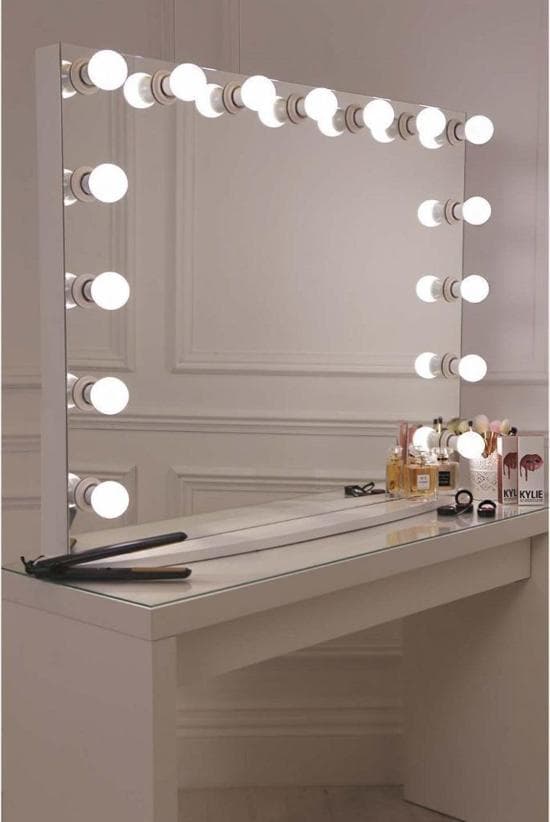 Bright Beauty Vanity Anastasia XL - makeup spejl -make up spejl med belysning - hollywood spejl - schminke spejl med lys - hvid - dæmpbar
