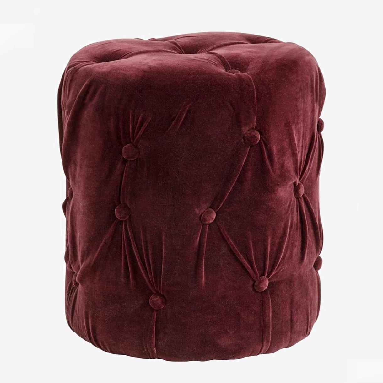 Puf med betræk i velour - h46 cm - vinrød