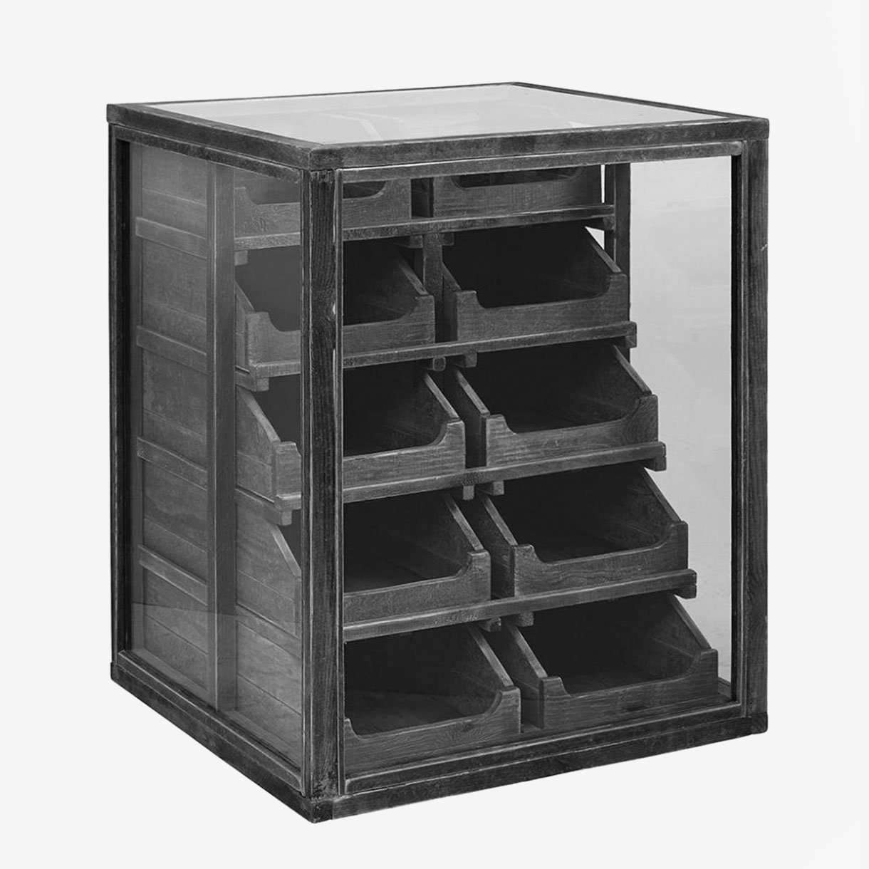 PHARMACY kommode i træ med glas - 90x68 - sort
