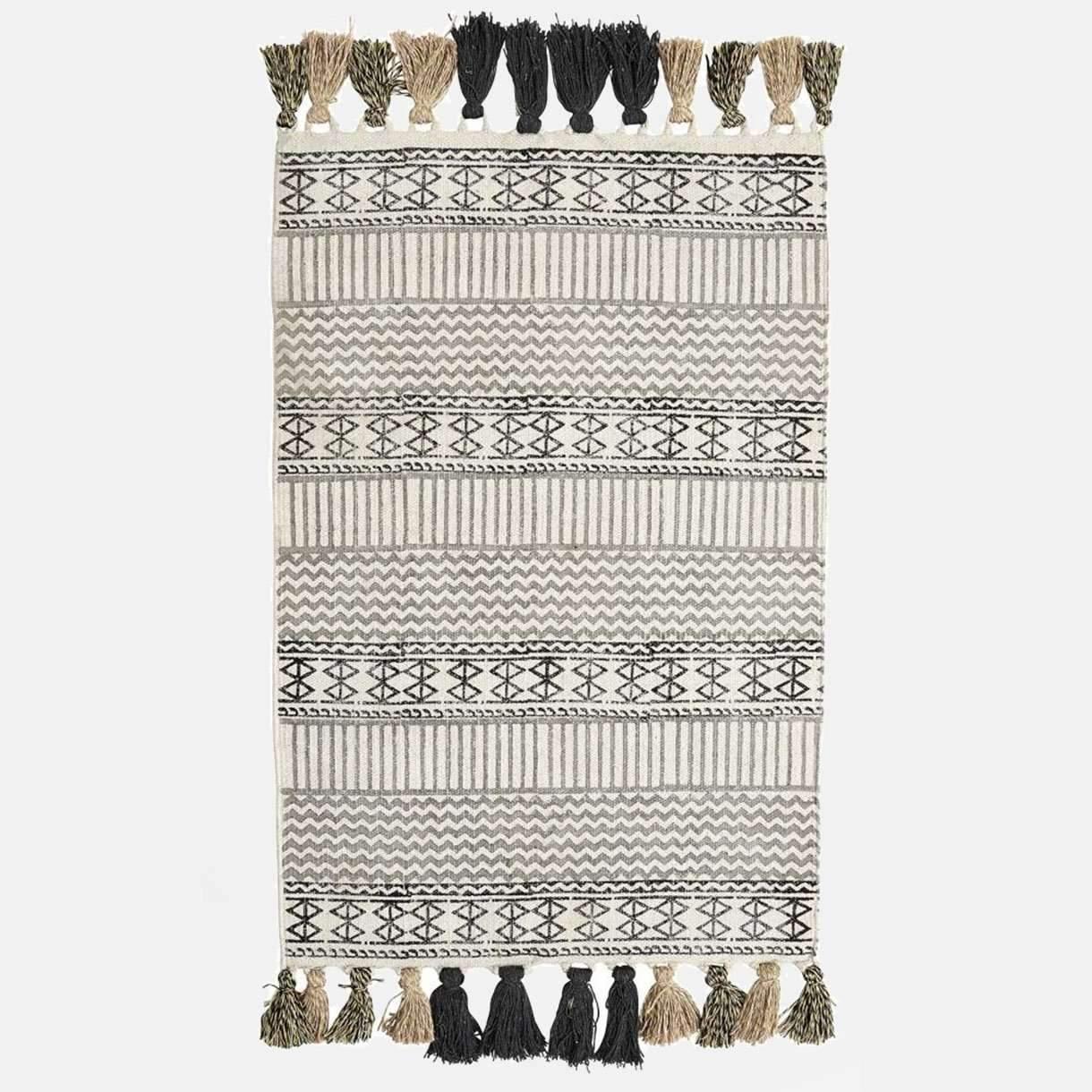 GRAPHIC bomuldstæppe - 200x250 - sort/råhvid/natur