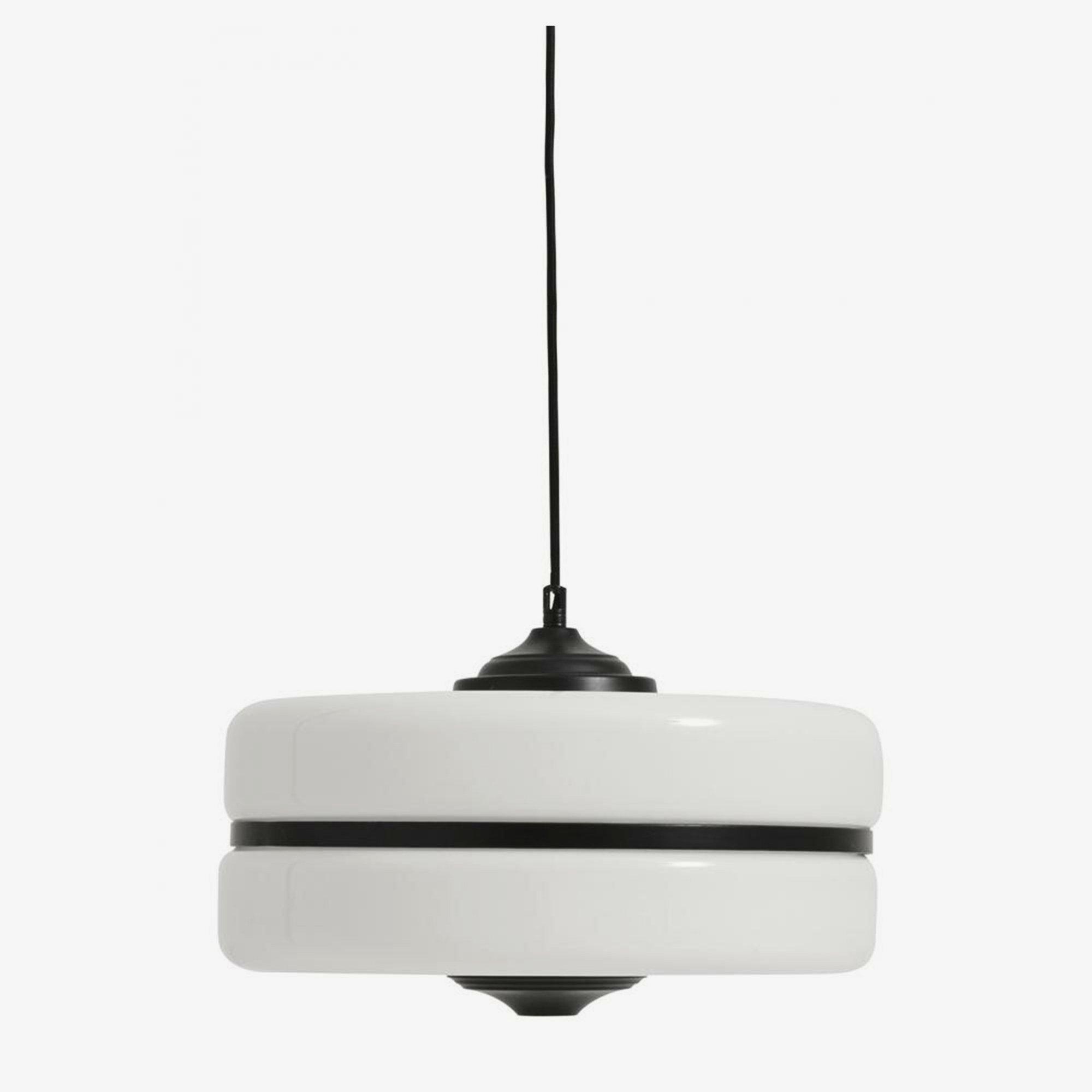 PENDEL I GLAS OG JERN - Ø40 CM - HVID/SORT