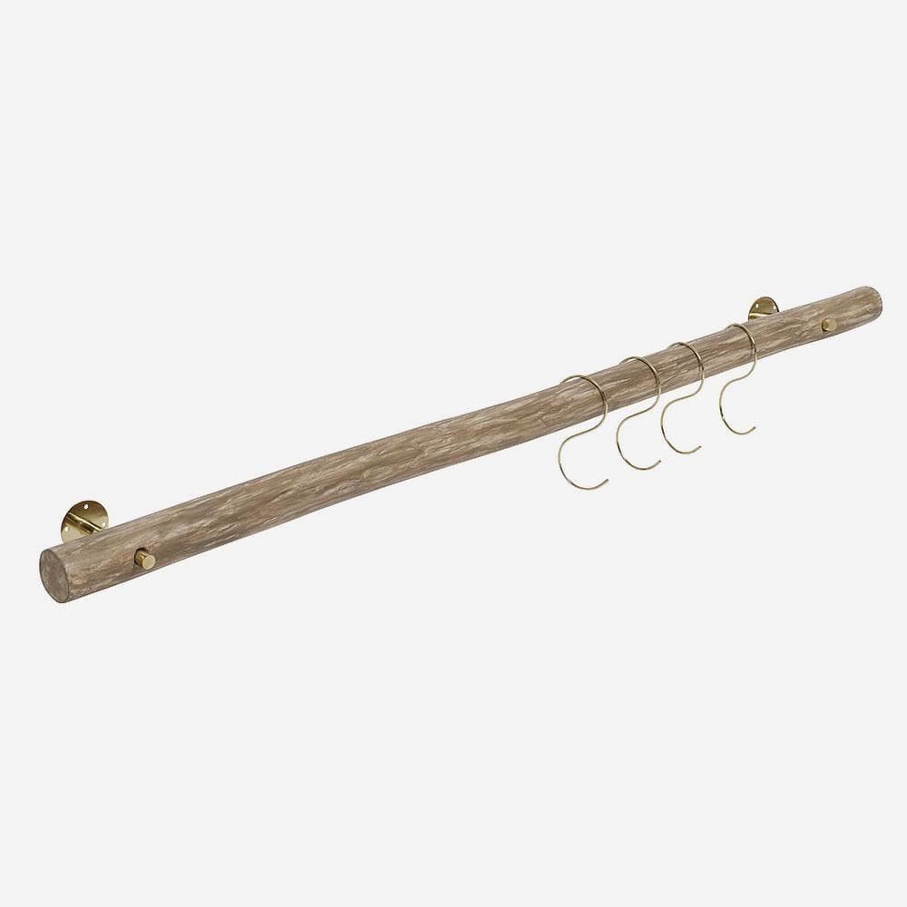 Wooden wall rack w/brass brackets, large