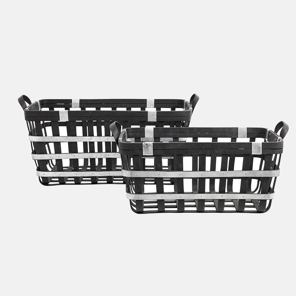 Træ og metalkurve - 2 stk - L58 cm - sort/grå