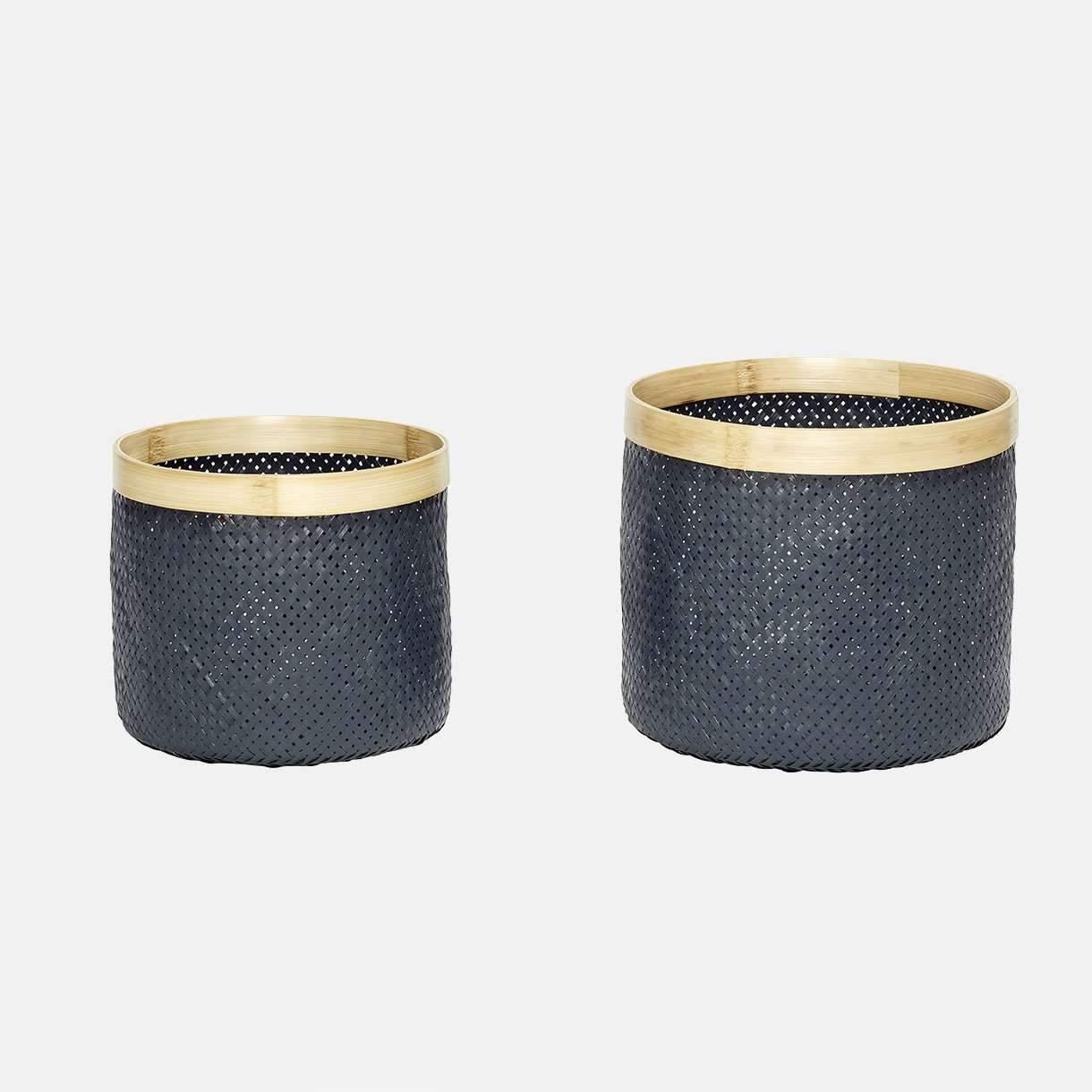 Kurv, bambus, grå/natur, s/2