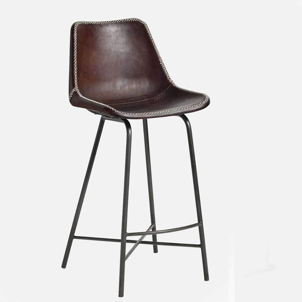 Barstol i læder - h99 cm - mørkebrun