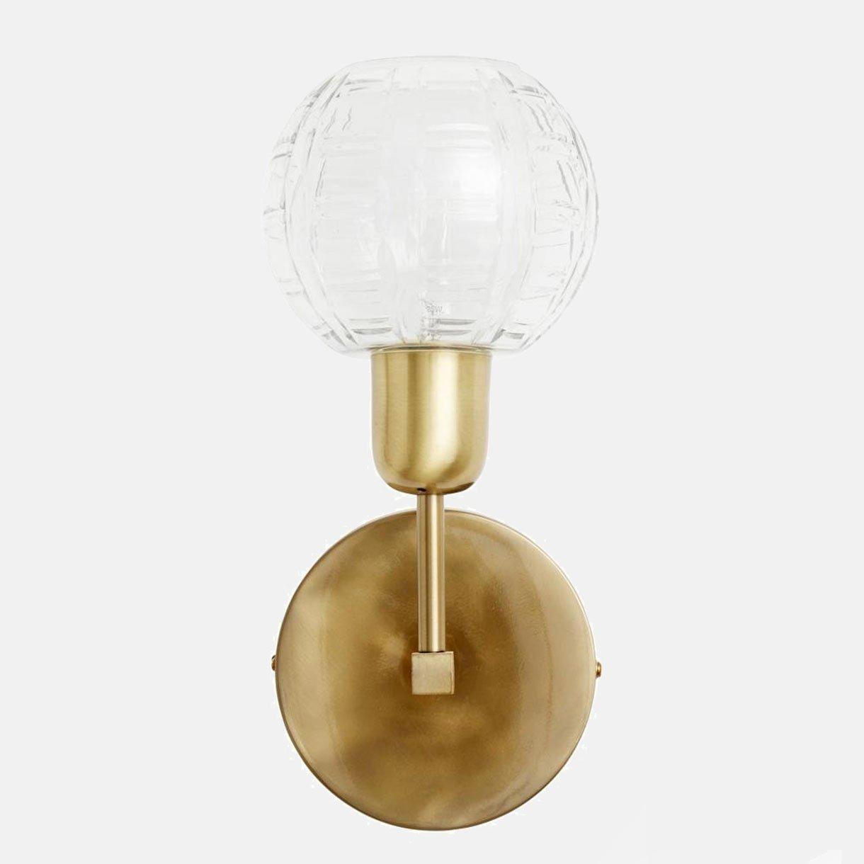 Væglampe i klar glas med mønster - h38 cm - gylden