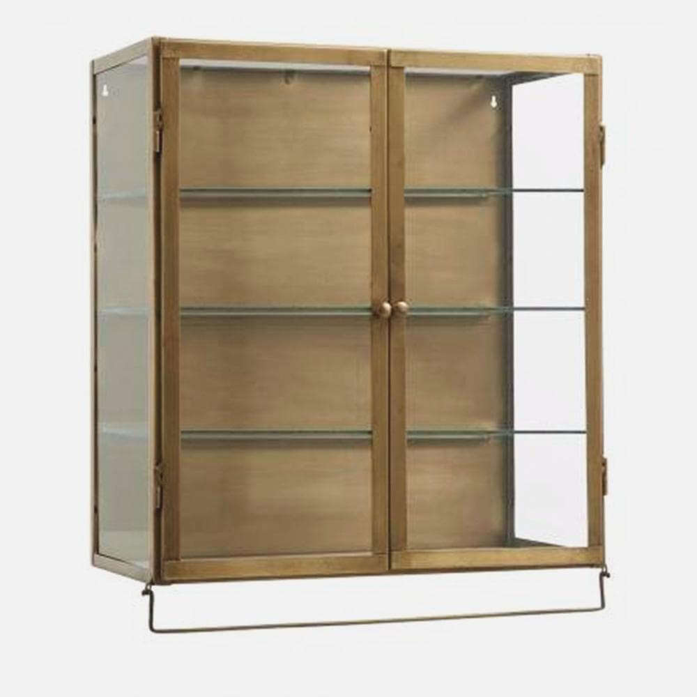 Vægskab i metal med glashylder - 66x60 - guld finish