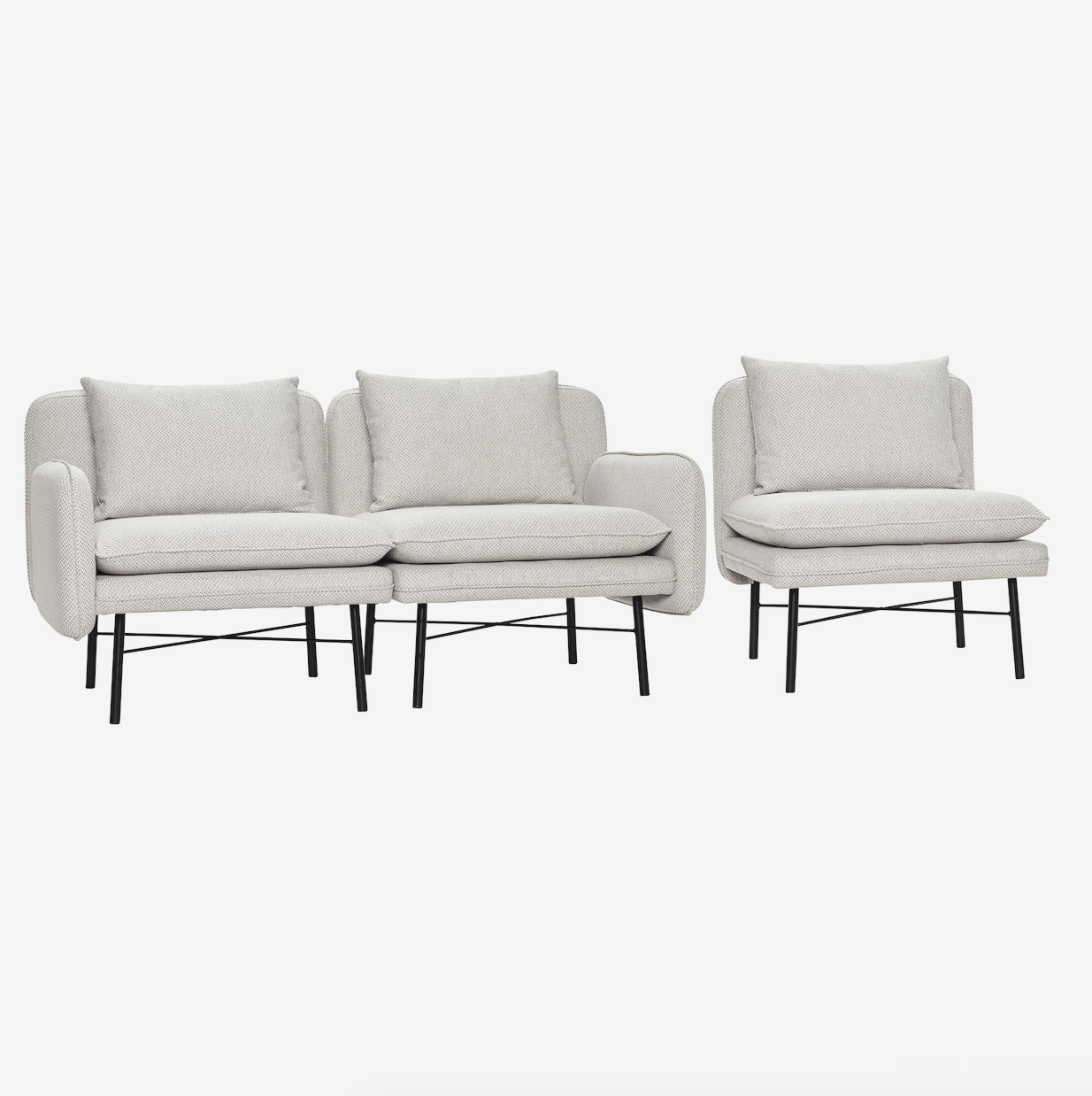 Modulsofa til 3 personer m/metalben, lysegrå/sort