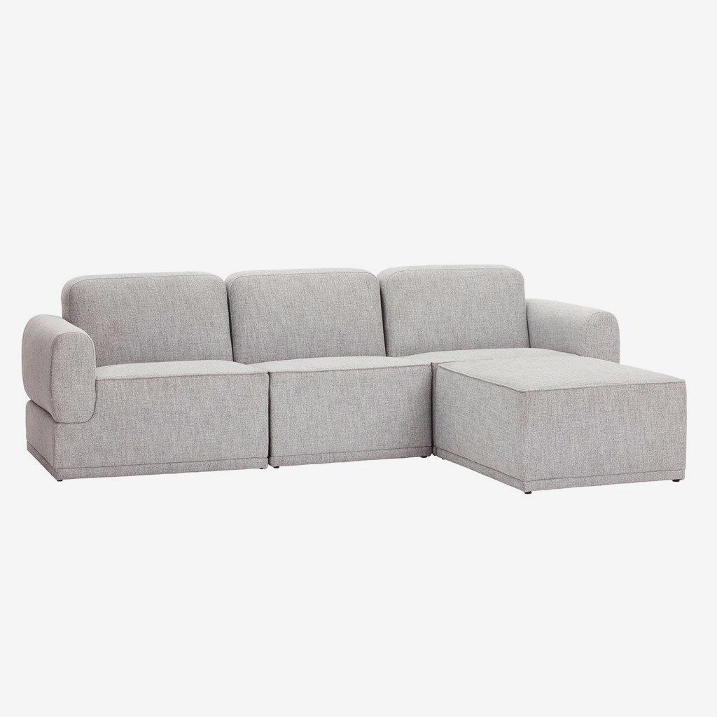 3-personers modulær sofa m/puf, light grey