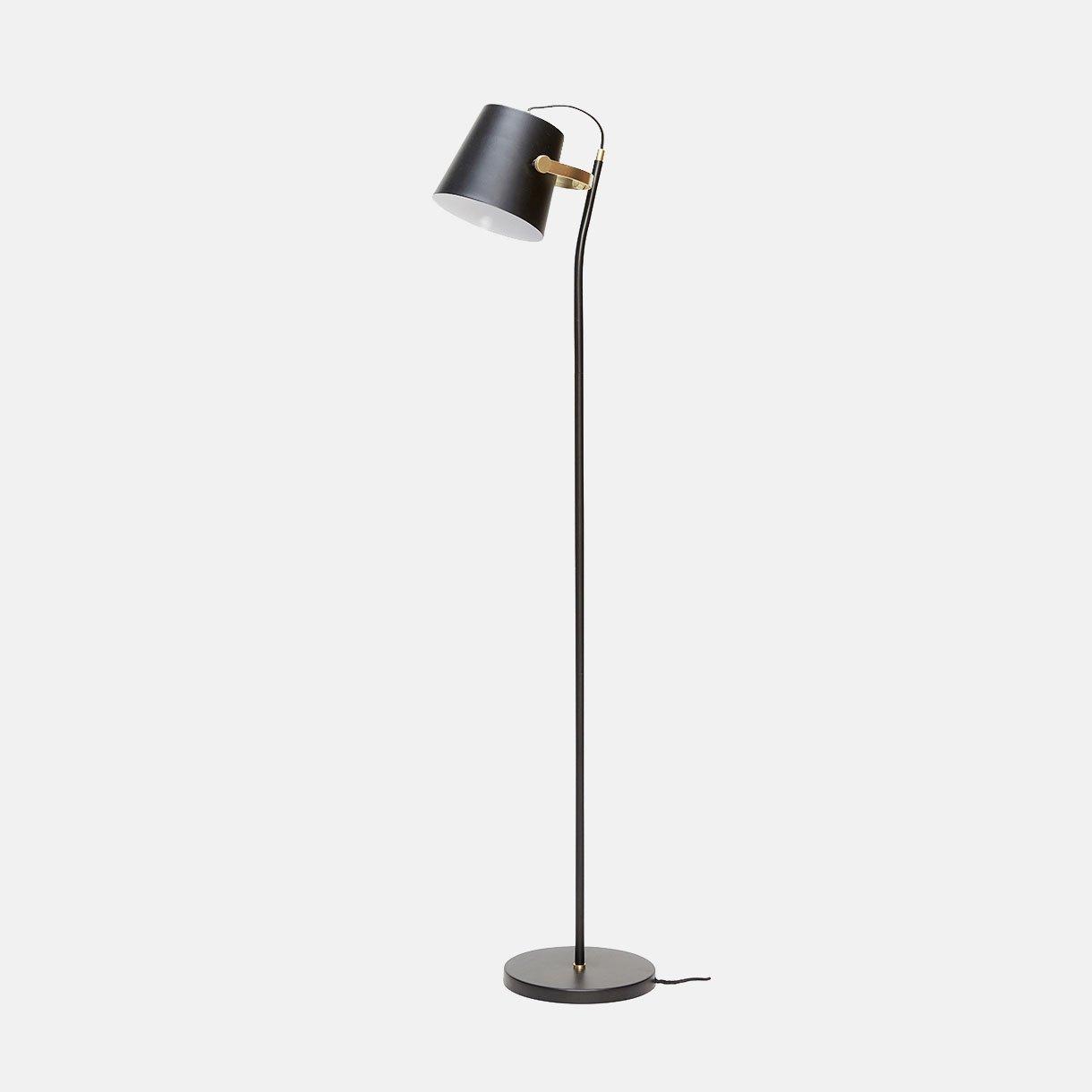 Gulvlampe, metal, sort/messing