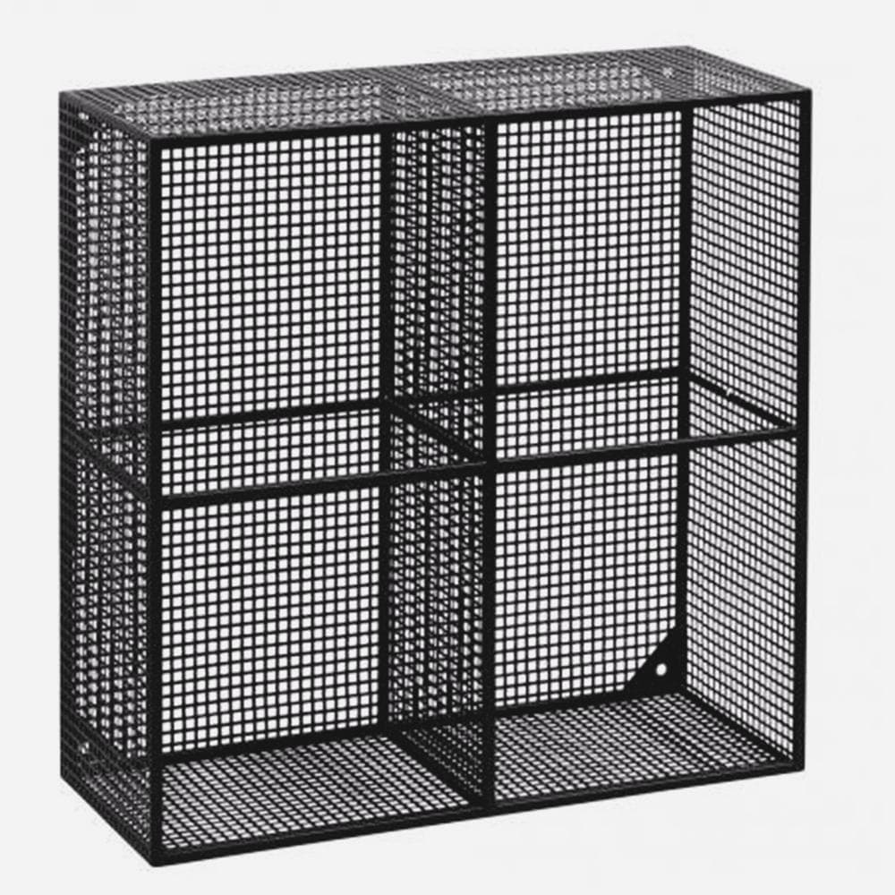 wire vægreol i metal med 4 hylder - 63x63 cm - sort