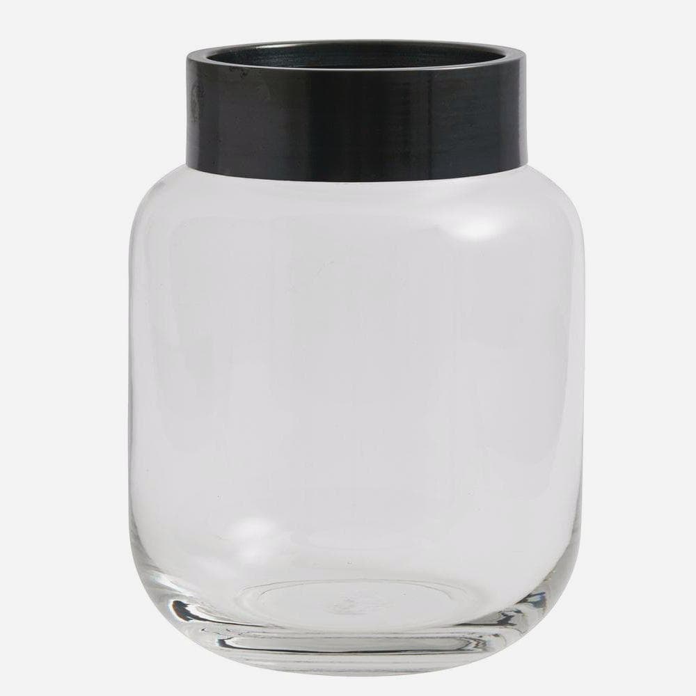 ring glasvase med jernring - h23 cm - klar glas