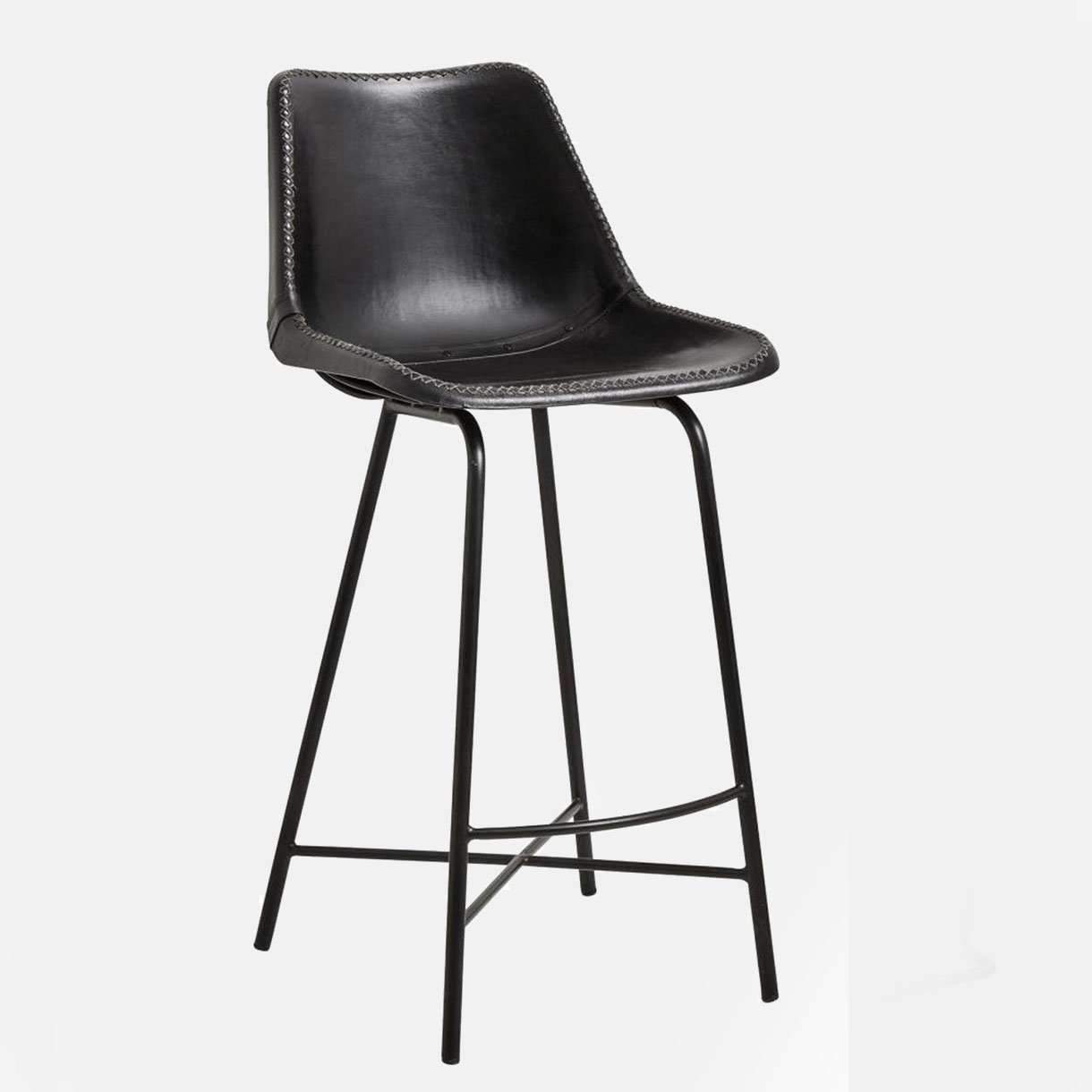Barstol i læder - h99 cm - sort