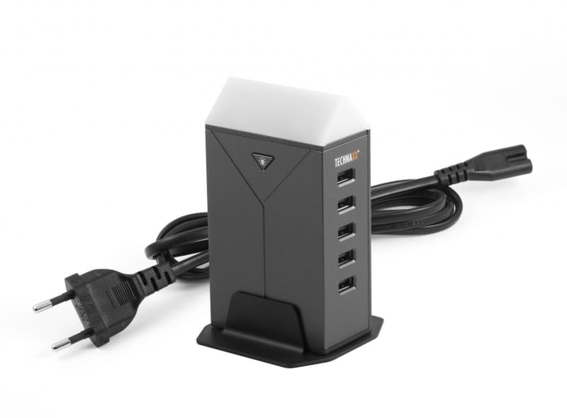 Technaxx Skrivbordsladdare USB Hub, 5-portar, LED-skrivbordslampa, 8A,