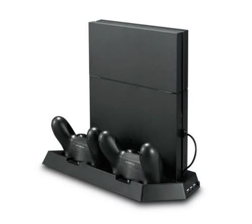 Vertikalt stativ med kylfläktar, laddningsstationer, USB-hub, Playstation 4 Slim