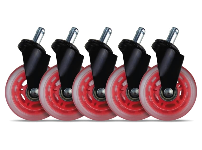 L33T 3" Casters for Gaming Chairs (Red) Univ., 5 pcs