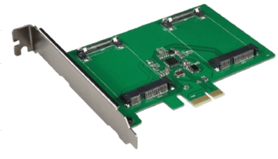 Dual mSATA SSD PCIe expansion card, 6 Gbps, green
