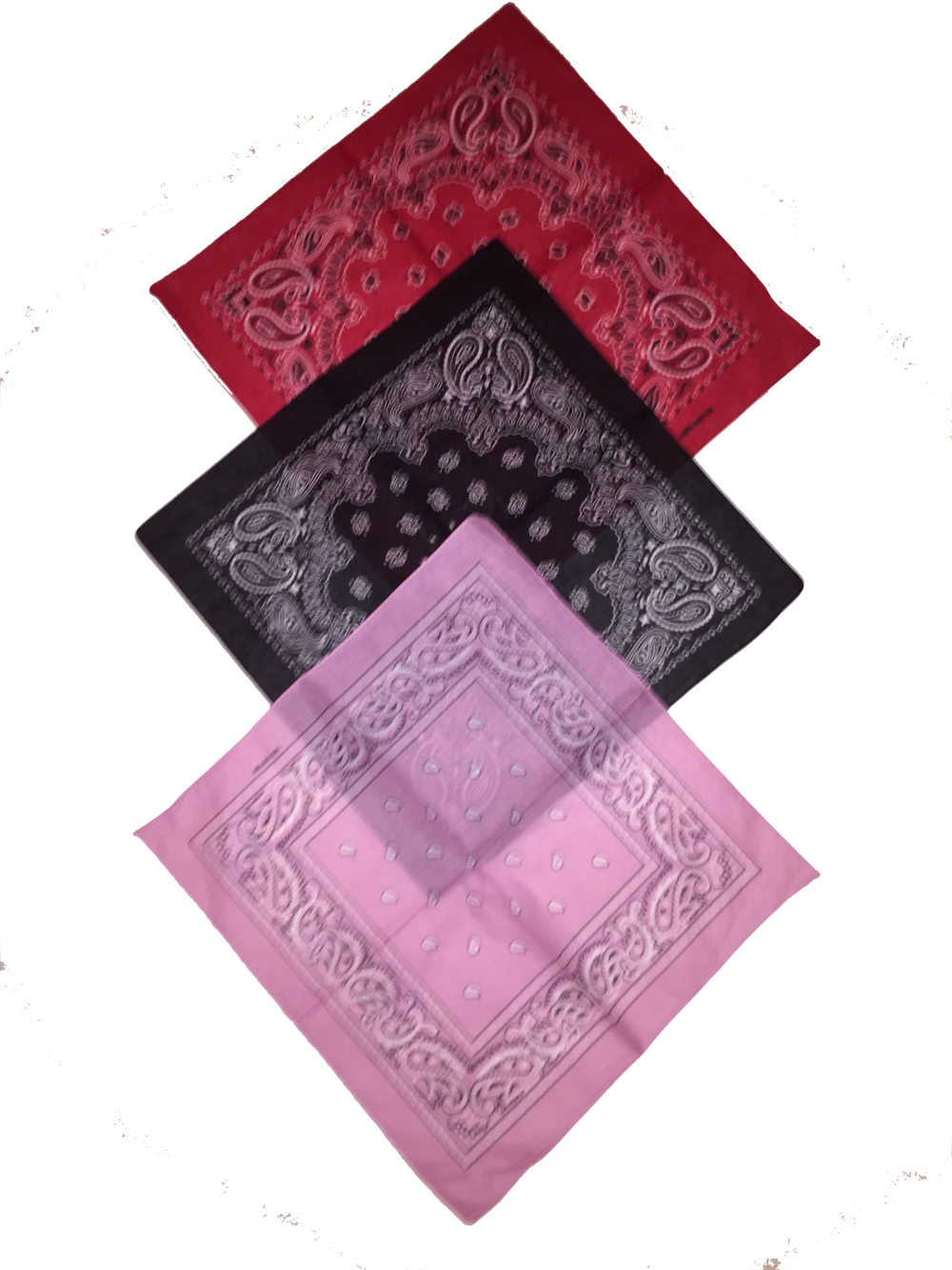 Bild av Tre-Pack Bandanas Svart, Rosa, Vinröd.