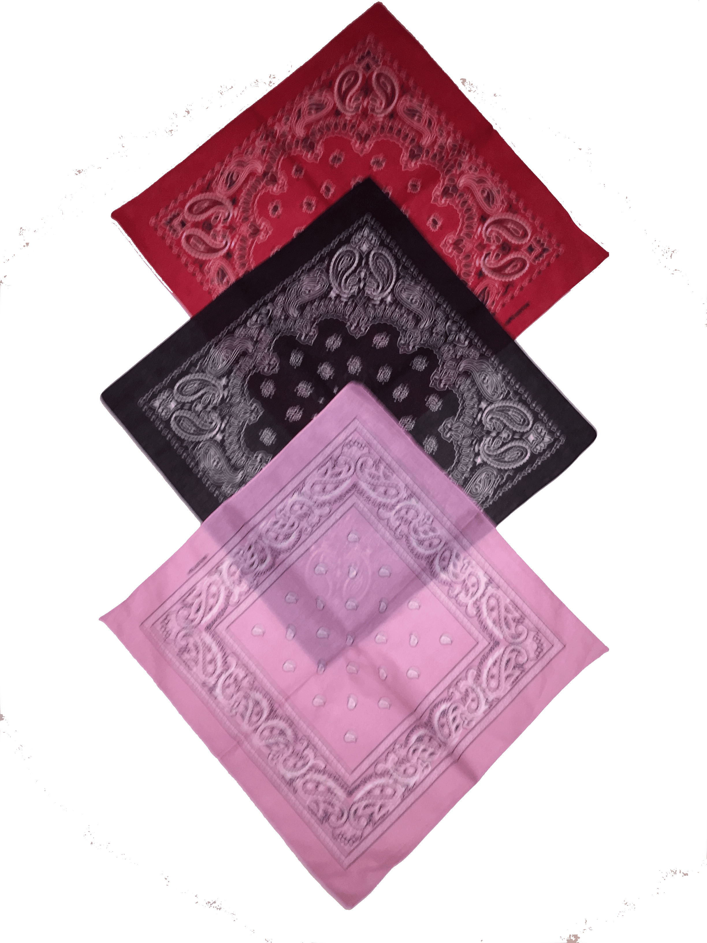 TRE-PACK BANDANAS Svart, Rosa, Vinröd.