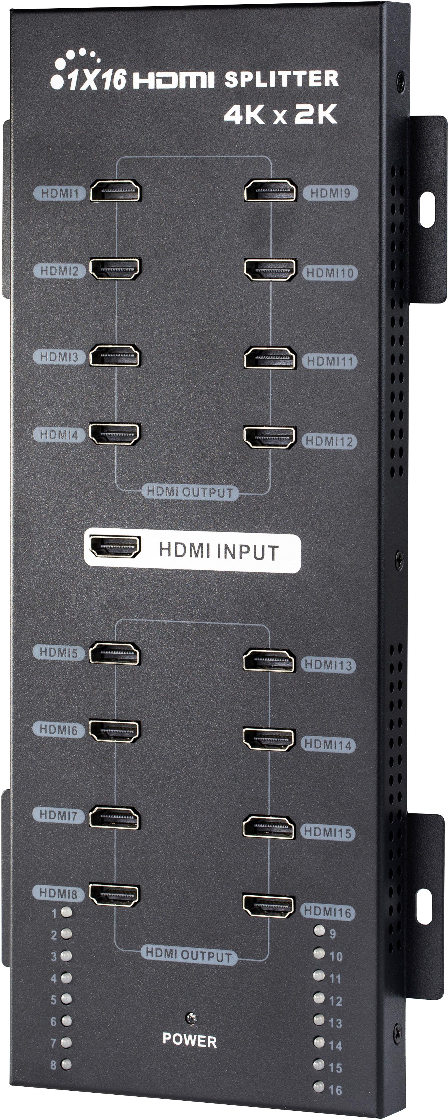 Vægmonterbar HDMI-splitter, 1 indgang til 16 udgange, 4K/UHD, 1080p,