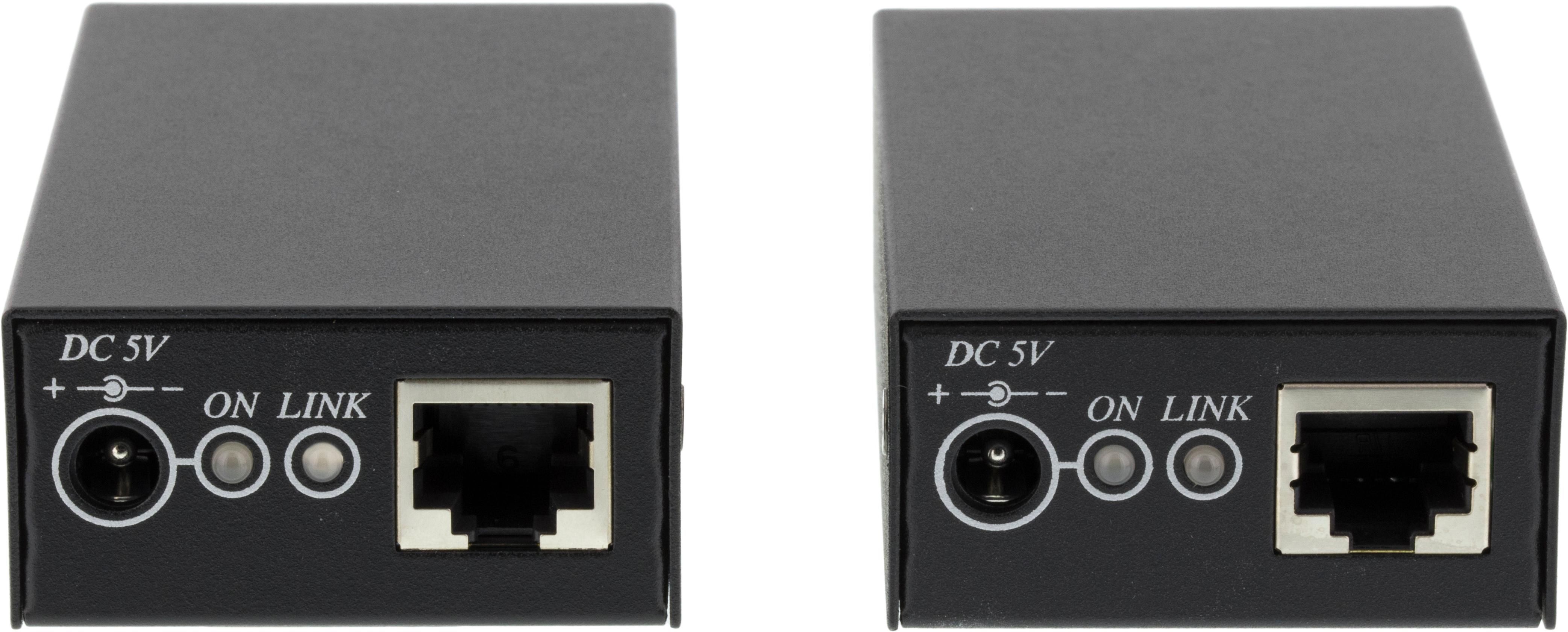 HDMI-forlænger via Cat5e, HDMI 1.4, 4k, 3D, 1080p, 60m, IR, HDCP, sor