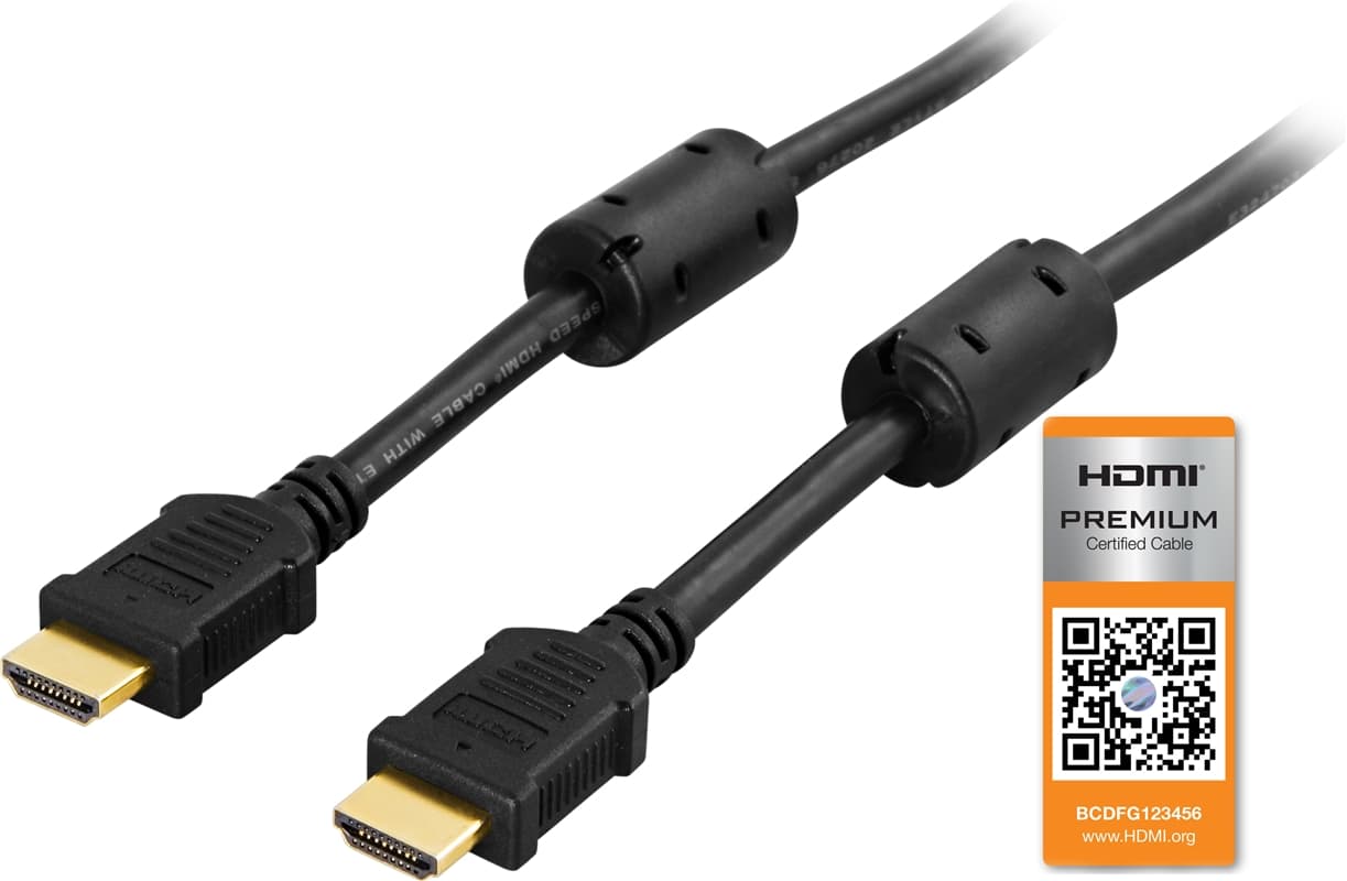 DELTACO HDMI kabel, HDMI High Speed with Ethernet, HDMI Type A han, gu