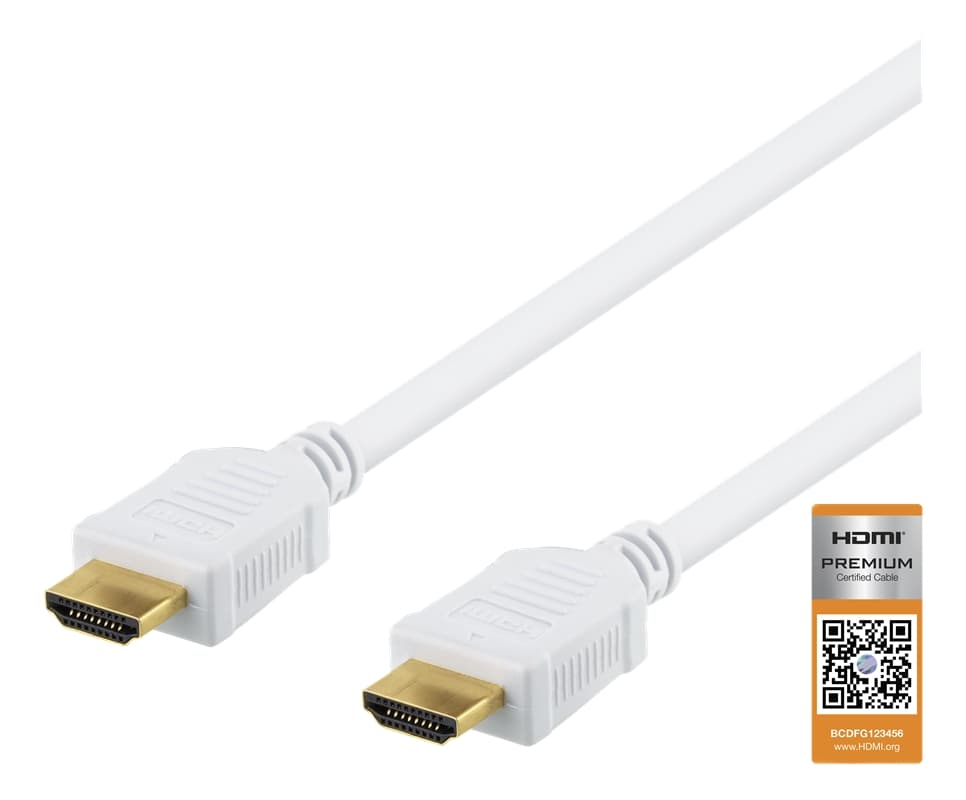 DELTACO High-Speed Premium HDMI-kabel, 1,5m, Ethernet, 4K UHD, vit