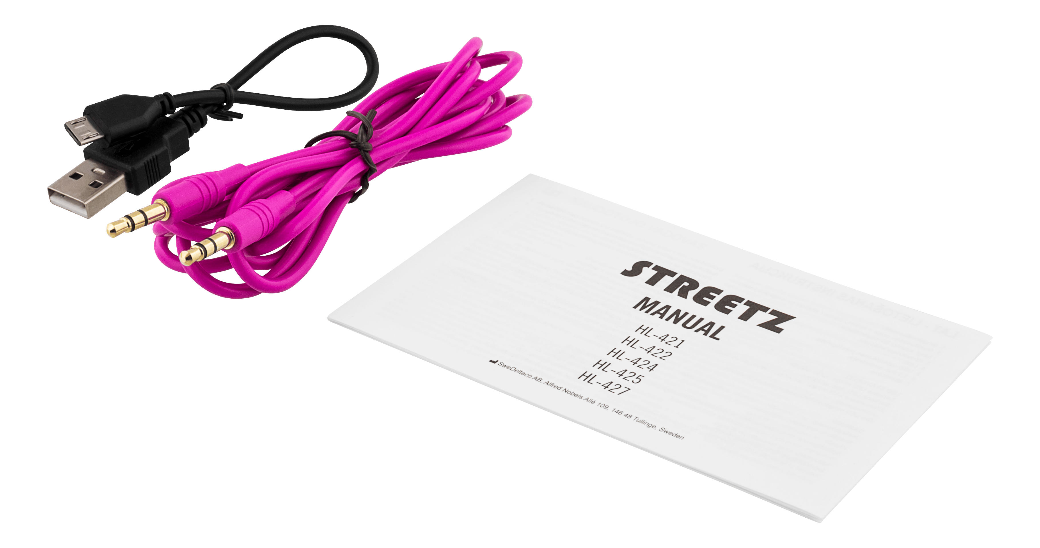 STREETZ hopfällbara Bluetooth on-ear hörlurar, mikrofon, BT 4.1, rosa