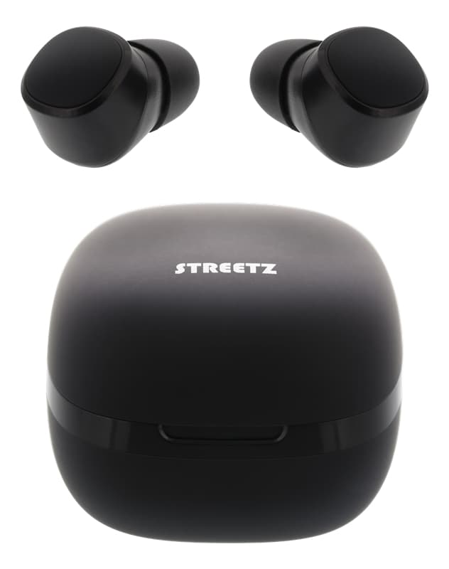 STREETZ True Wireless Stereo in-ear, IPX6, dubbla öronsnäckor, svart