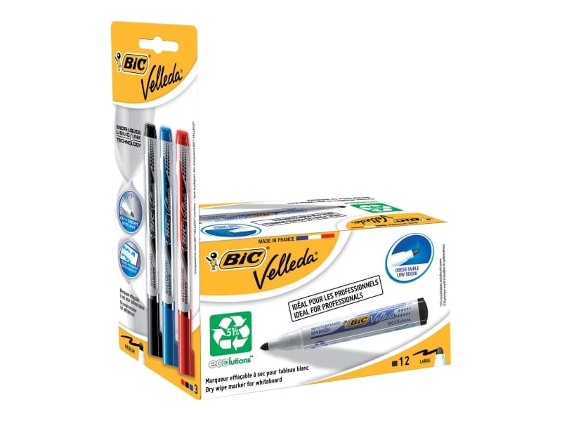 Whiteboardmarker bic velleda 1701, sort, pakke a 12 + 3 andre