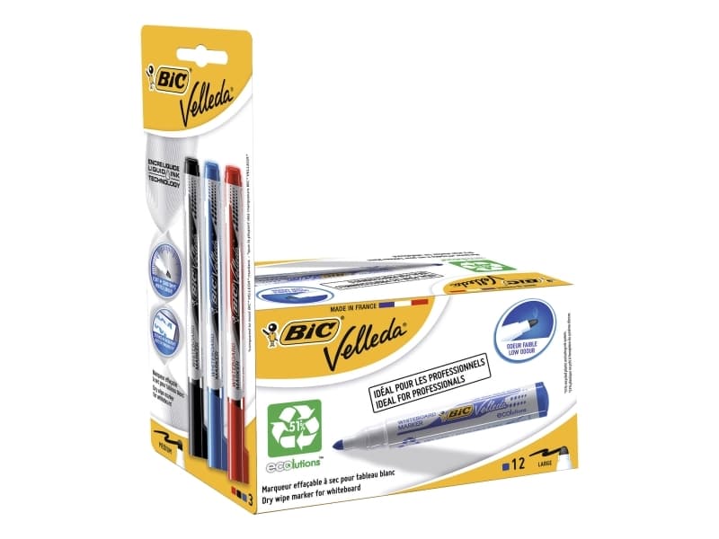 Whiteboardmarker bic velleda 1701, blå, pakke a 12 + 3 andre