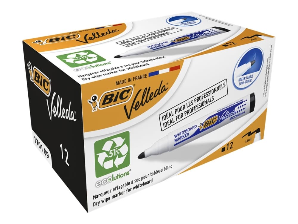 BIC Velleda ecolutions 1701 - Markør - ikke-permanent - for whiteboard - alkoholbasert blekk - 1.5 mm - pakke av 12