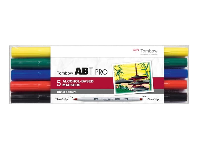 Tombow marker alcohol-based ABT PRO Dual Brush 5P-1 Basic colours (5 stk.)
