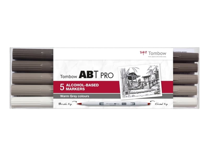Tombow marker alcohol-based ABT PRO Dual Brush 5P-3 warm grey colour (5 stk.)