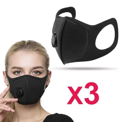 3-pack Professionell Tvättbar Skyddsmask med Ventil