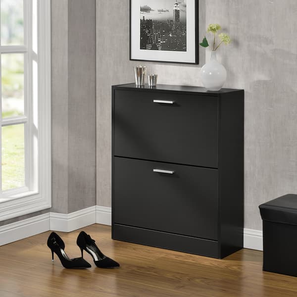 [en.casa]® Skoskåp-63x24x81cm-2 fack-svart-plats för 12 par skor