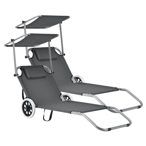 [casa.pro]® Solsäng med tak och hjul-set 2-mörkrå-146x52x15cm-Oxford tyg-4 lägen