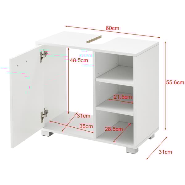 [en.casa]® Tvättställsunderskåp Narvik med dörr och 3 hyllplan-55,6x60x31cm-melaminbelagd spånskiva-vit