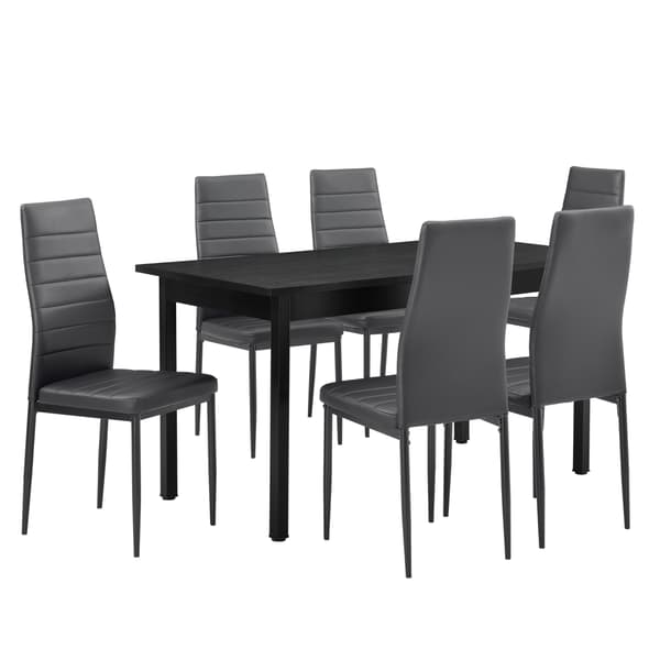 [en.casa]® Moderni ruokailuryhmä - pöytä + 6 tekonahkaa tuolia (harmaa)