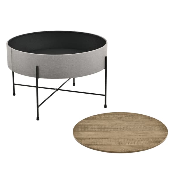 [en.casa] Sofabord med opbevaringsplads - tekstil/spånplade/metal - 40xØ60cm - træ optik/grå/sort