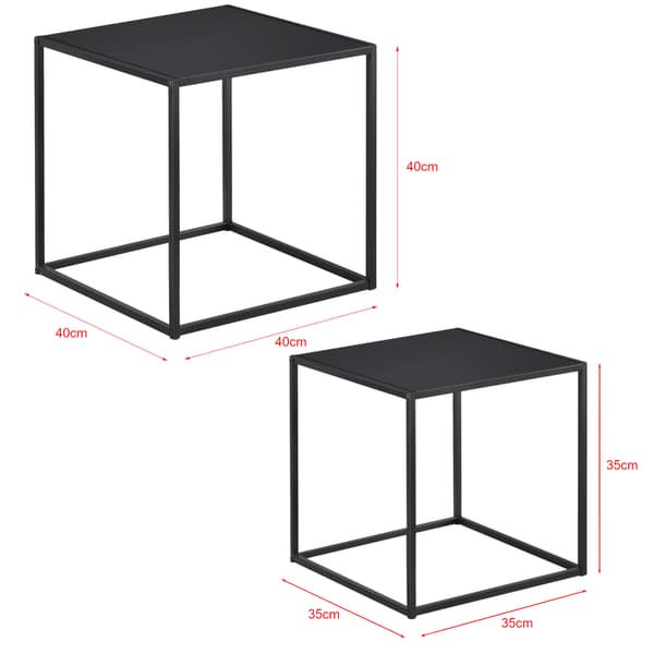 [en.casa]® Soffbord / Sidobord Ulrika-metall-40x40x40cm-35x35x35cm-reptålig-svart-matt