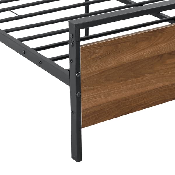 [en.casa]® Sängstomme Finse i metall inkl. ribbotten-Total:208,5x144x80,5cm-Bäddmått:200x140cm-pulverlackerat stål-matt svart-valnöt imitation-max.belastning:300kg