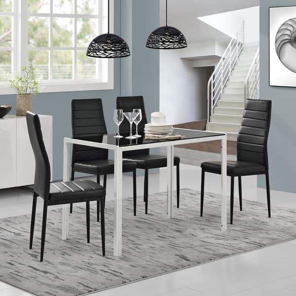 [en.casa]® Matbord Hanau (glas-svart) och 4 stolar (svart)-105x60x75cm