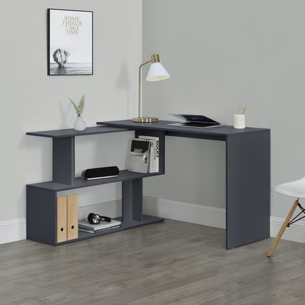 [en.casa]® Skrivbord Arendal med med hylla-76,5x120x50cm-melaminbelagd spånskiva-mörkgrå