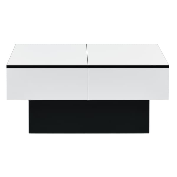 [en.casa] Soffbord Lens med inbyggd förvaring-40x80x60cm-melaminbelagd spånskiva-svart-vit högglans