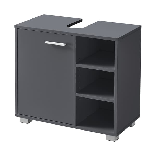 [en.casa]® Tvättställsunderskåp Narvik med dörr och 3 hyllplan-55,6x60x31cm-melaminbelagd spånskiva-mörkgrå