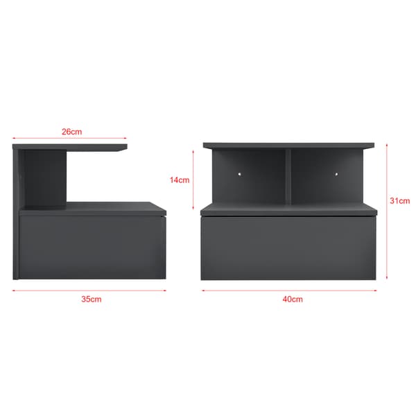 [en.casa]® Väggmonterad skåp-sängbord-40x35x31cm-mörkgrå-spånskiva