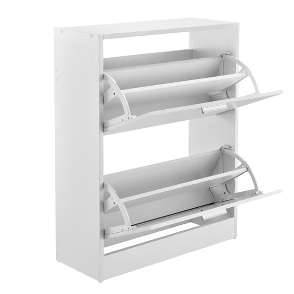 [en.casa]® Skoskåp-63x24x81cm-2 fack-vit-plats för 12 par skor