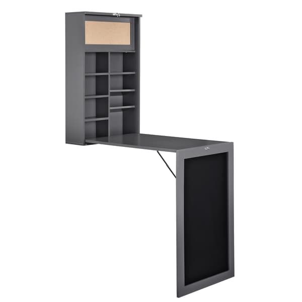 [en.casa]® Vægmonteret klapbord med tavle - 156x50x91,5cm - MDF - kork - mørkegrå