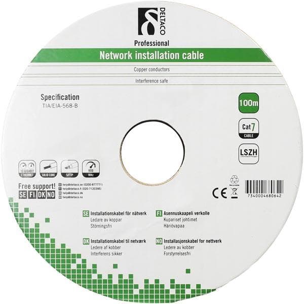 DELTACO S/FTP installationskabel Cat7, LSZH, 100m, hvid